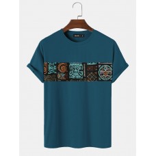 Mens Tribal Pattern Patchwork Crew Neck Short Sleeve T  Shirts